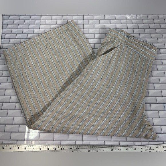 Max Studio Cropped Pants Womens Large Wide Leg Pull On Linen Coastal Beachy - Picture 1 of 14